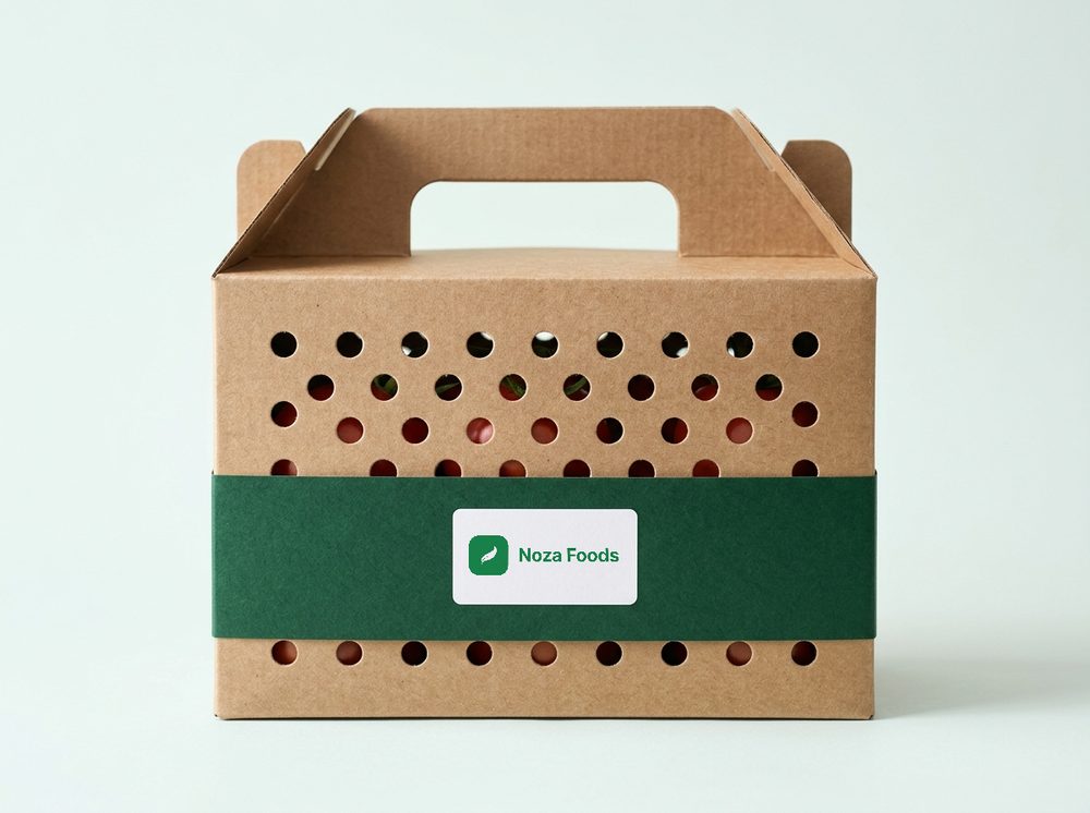 Closed kraft carry box with handle and ventilation holes